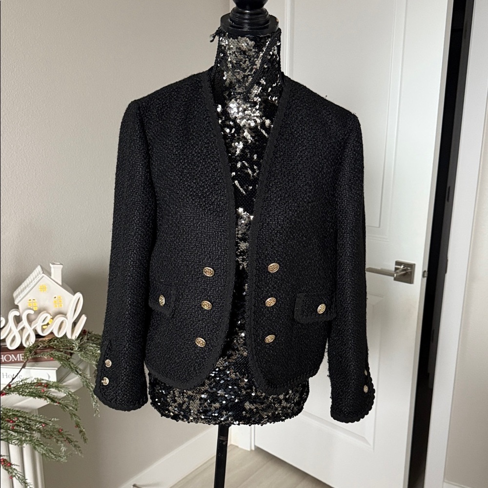 Zara Black Blazer with Gold Buttons - Picture 1 of 7